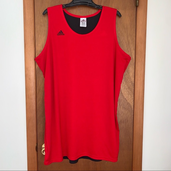 Men’s 2XL VTG ADIDAS Reversible Basketball Practice Jersey Tank Top Black Red EC - Picture 6 of 12